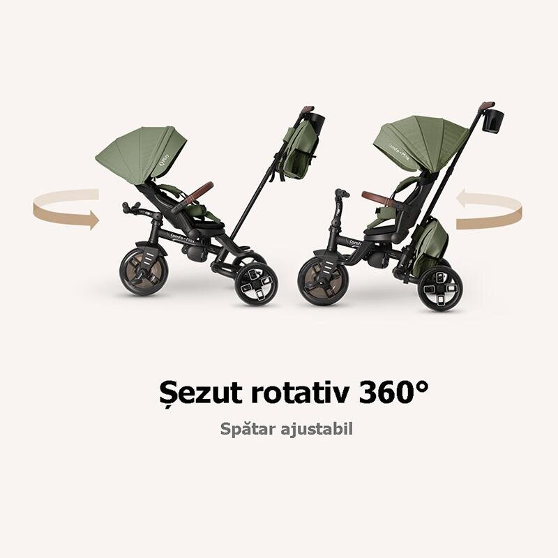 QPlay Tricicleta pentru copii Comfo Max Verde ultrapliabila scaun pivotant roti eva spatar reglabil