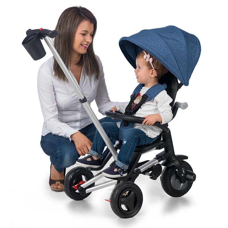 QPlay Tricicleta pentru copii Nova Albastru Inchis ultrapliabila roti Eva cadru din aluminiu scaun rotativ sistem roata si ghidon liber varsta 10 luni+