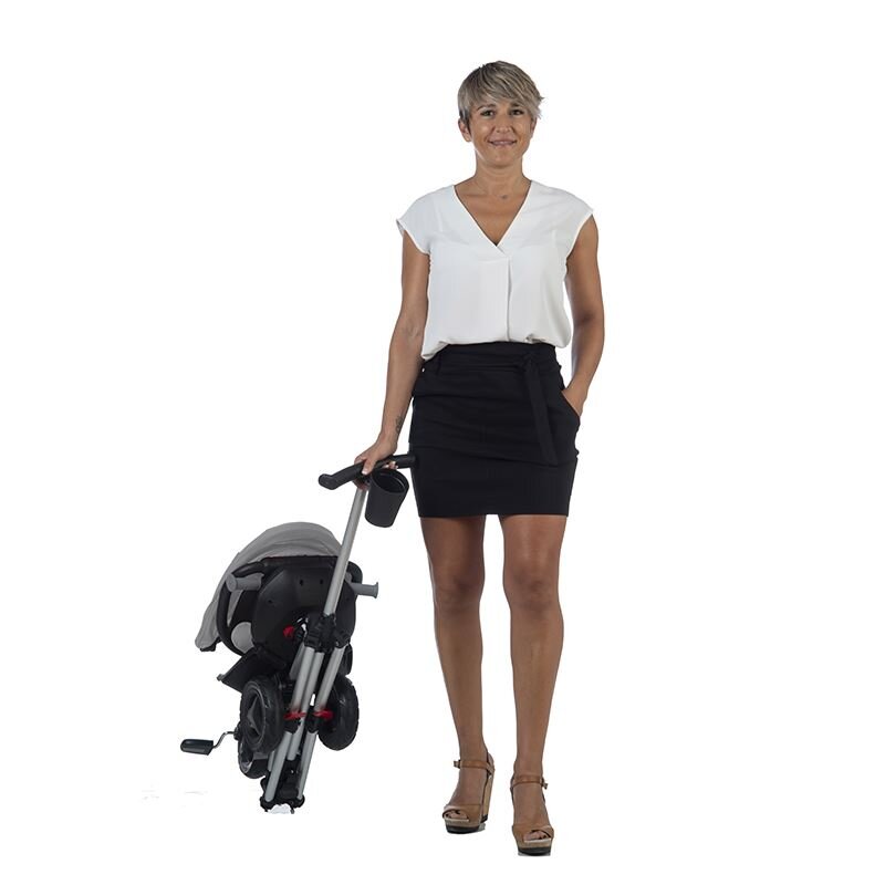 QPlay Tricicleta pentru copii Nova Gri ultrapliabila roti Eva cadru din aluminiu scaun rotativ sistem roata si ghidon liber varsta 10 luni+