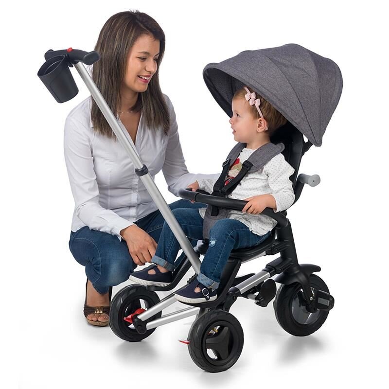 QPlay Tricicleta pentru copii Nova Negru ultrapliabila roti Eva cadru din aluminiu scaun rotativ sistem roata si ghidon liber varsta 10 luni+