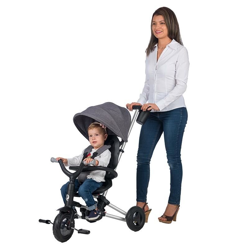 QPlay Tricicleta pentru copii Nova Negru ultrapliabila roti Eva cadru din aluminiu scaun rotativ sistem roata si ghidon liber varsta 10 luni+