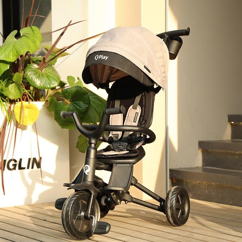 QPlay Tricicleta pentru copii Nova Niello Albastru ultrapliabila cu cadru din aluminiu sezut reversibil 360 spatar reglabil suport pentru picioare roti din cauciuc Eva de la 10 luni pana la 25 kg