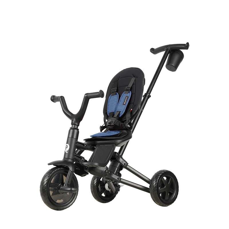 QPlay Tricicleta pentru copii Nova Niello Albastru ultrapliabila cu cadru din aluminiu sezut reversibil 360 spatar reglabil suport pentru picioare roti din cauciuc Eva de la 10 luni pana la 25 kg