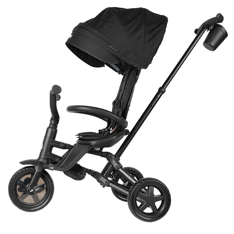 QPlay Tricicleta pentru copii Nova Niello Negru ultrapliabila cu cadru din aluminiu sezut reversibil 360 spatar reglabil suport pentru picioare roti din cauciuc Eva de la 10 luni pana la 25 kg