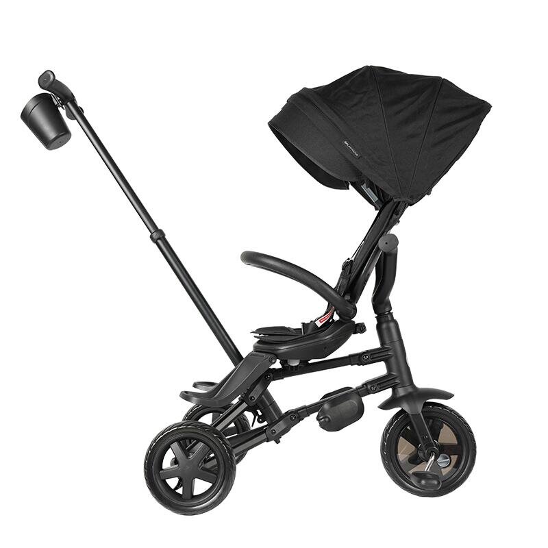 QPlay Tricicleta pentru copii Nova Niello Negru ultrapliabila cu cadru din aluminiu sezut reversibil 360 spatar reglabil suport pentru picioare roti din cauciuc Eva de la 10 luni pana la 25 kg