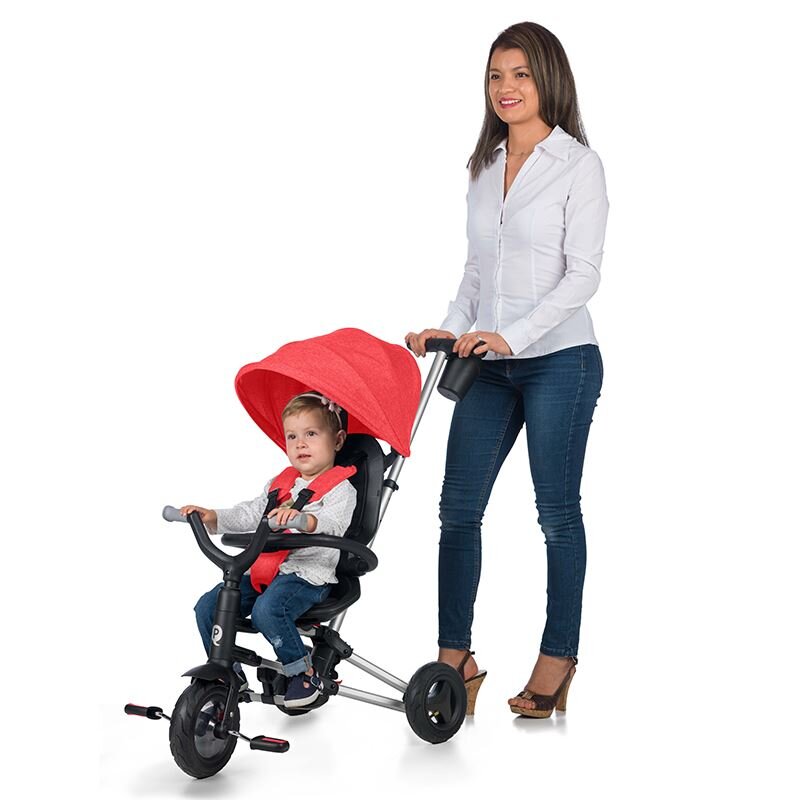 QPlay Tricicleta pentru copii Nova Rosu ultrapliabila roti Eva cadru din aluminiu scaun rotativ sistem roata si ghidon liber varsta 10 luni+