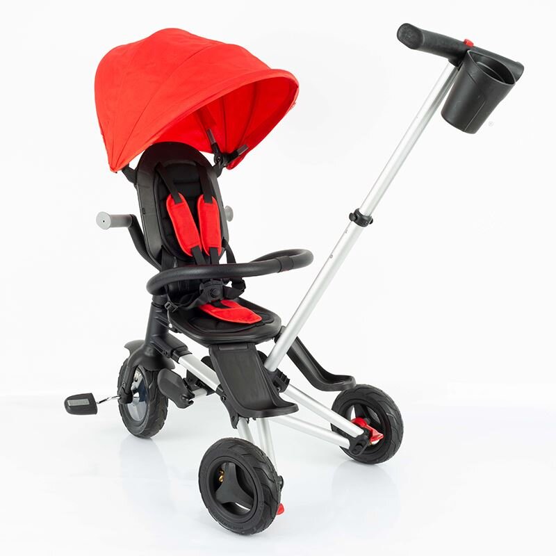 QPlay Tricicleta pentru copii Nova Rosu ultrapliabila roti Eva cadru din aluminiu scaun rotativ sistem roata si ghidon liber varsta 10 luni+