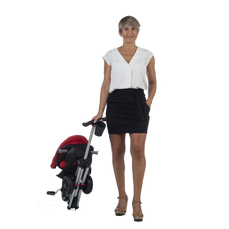 QPlay Tricicleta pentru copii Nova Rosu ultrapliabila roti Eva cadru din aluminiu scaun rotativ sistem roata si ghidon liber varsta 10 luni+