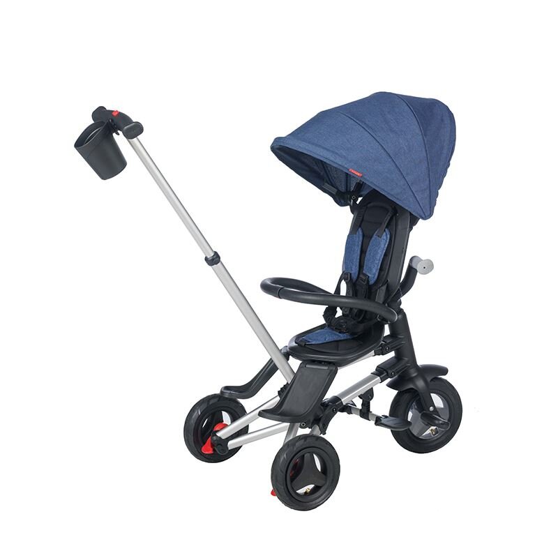 QPlay Tricicleta pentru copii Nova Rubber Albastru Inchis ultrapliabila de la 10 luni greutate scazuta cadru de aluminiuscaun rotativ roti din cauciuc plin