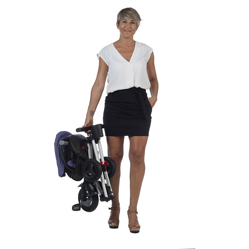 QPlay Tricicleta pentru copii Nova Rubber Albastru Inchis ultrapliabila de la 10 luni greutate scazuta cadru de aluminiuscaun rotativ roti din cauciuc plin
