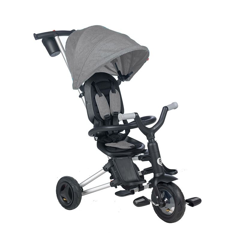 QPlay Tricicleta pentru copii Nova Rubber Gri ultrapliabila de la 10 luni greutate scazuta cadru de aluminiuscaun rotativ roti din cauciuc plin