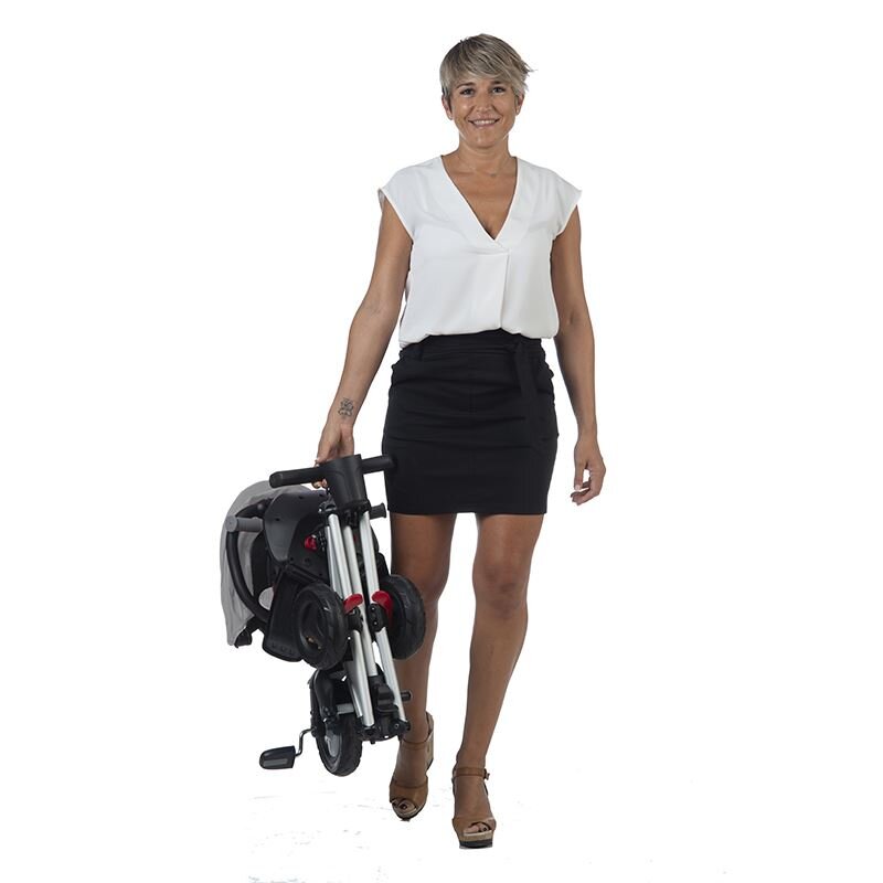 QPlay Tricicleta pentru copii Nova Rubber Gri ultrapliabila de la 10 luni greutate scazuta cadru de aluminiuscaun rotativ roti din cauciuc plin