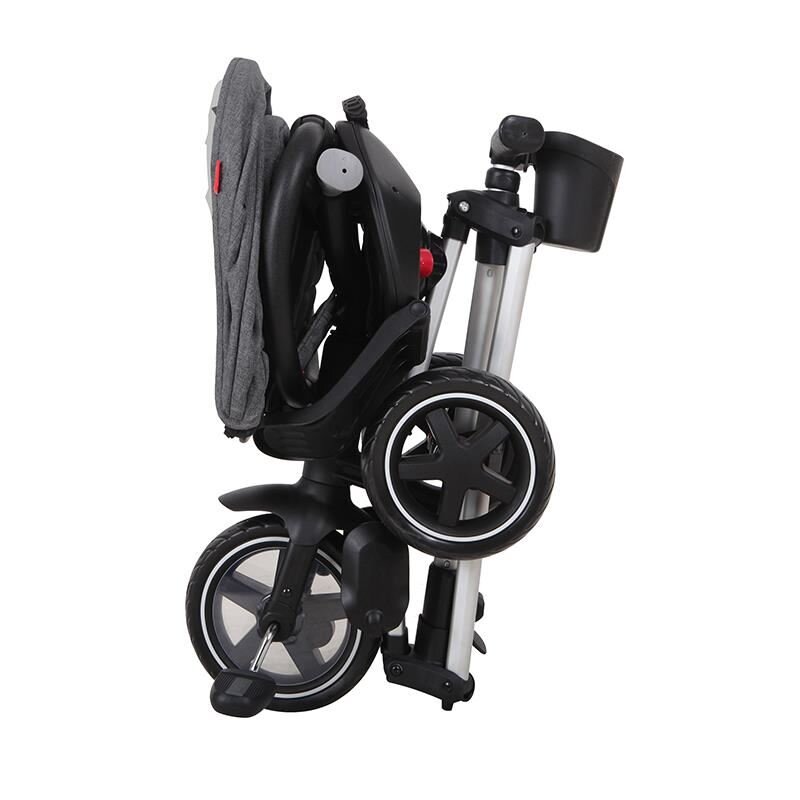 QPlay Tricicleta pentru copii Nova Rubber Negru ultrapliabila de la 10 luni greutate scazuta cadru de aluminiuscaun rotativ roti din cauciuc plin