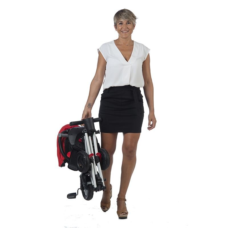QPlay Tricicleta pentru copii Nova Rubber Rosu ultrapliabila de la 10 luni greutate scazuta cadru de aluminiuscaun rotativ roti din cauciuc plin
