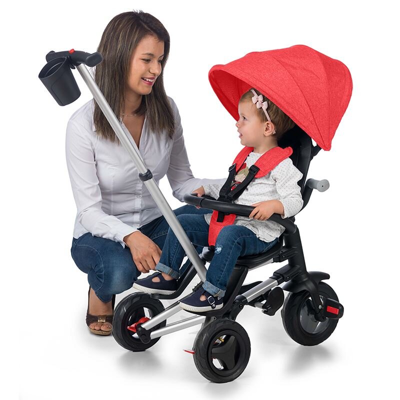 QPlay Tricicleta pentru copii Nova Rubber Rosu ultrapliabila de la 10 luni greutate scazuta cadru de aluminiuscaun rotativ roti din cauciuc plin