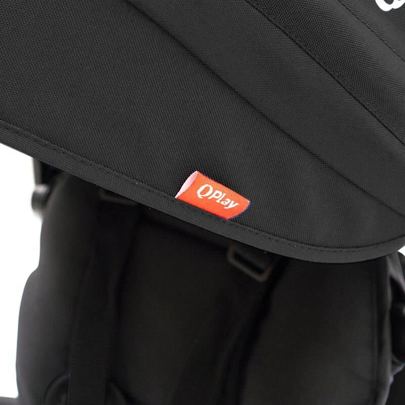 QPlay Tricicleta pentru copii Rito+ Negru pliabila cu spatar reglabil cu pozitie de somn 2 tipuri de suporti pentru picioarecopertina cu protectie UV si roti din cauciuc Eva
