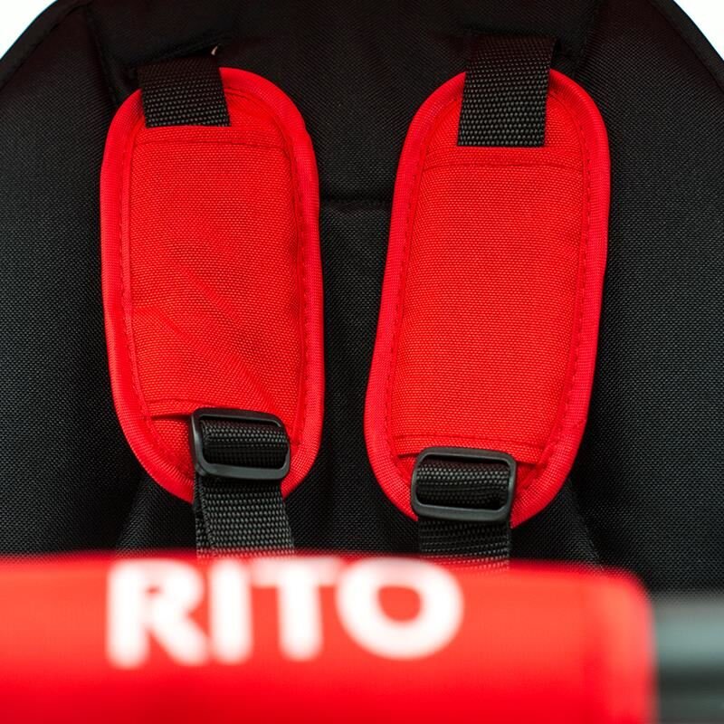 QPlay Tricicleta pentru copii Rito+ Rosu pliabila cu spatar reglabil cu pozitie de somn 2 tipuri de suporti pentru picioarecopertina cu protectie UV si roti din cauciuc Eva