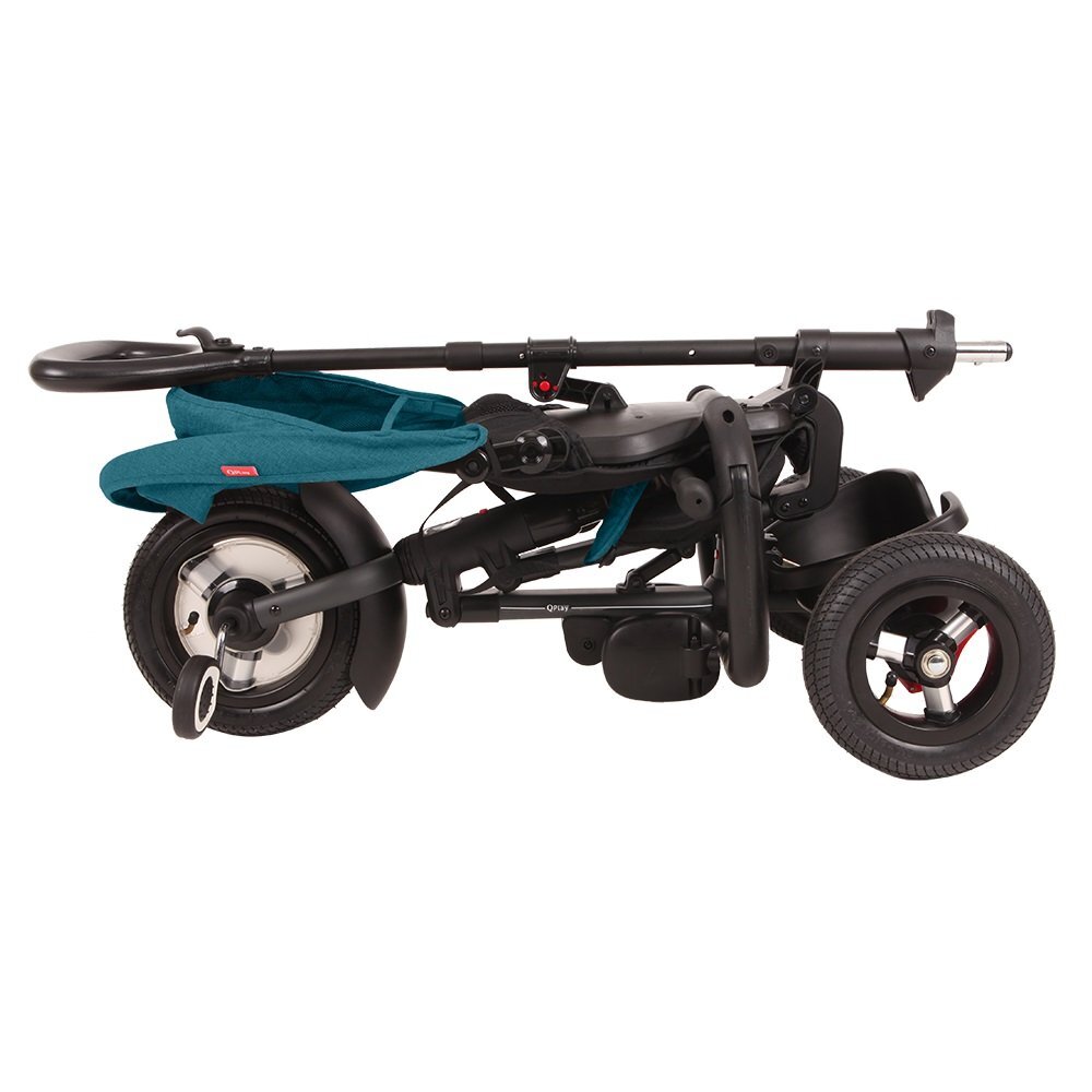 QPlay Tricicleta pentru copii Rito Rubber Albastru Deschis cu roti din cauciuc pliabila maner telescopic sistem roata libera si greutate maxim suportata 25 kg