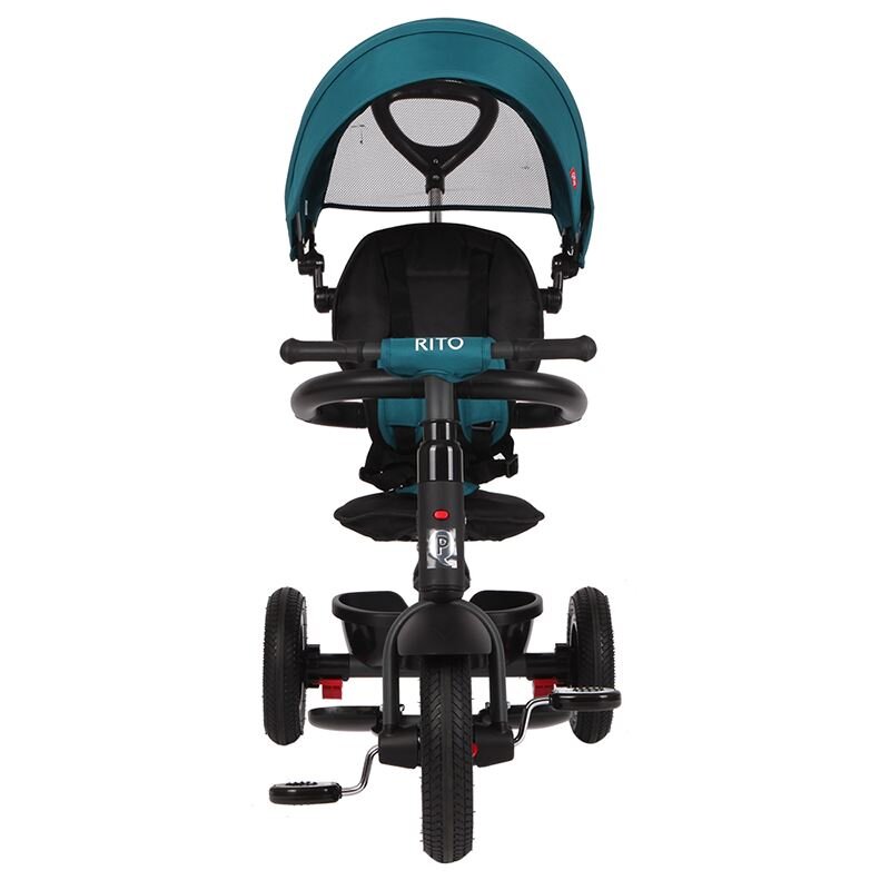 QPlay Tricicleta pentru copii Rito Rubber Albastru Deschis cu roti din cauciuc pliabila maner telescopic sistem roata libera si greutate maxim suportata 25 kg
