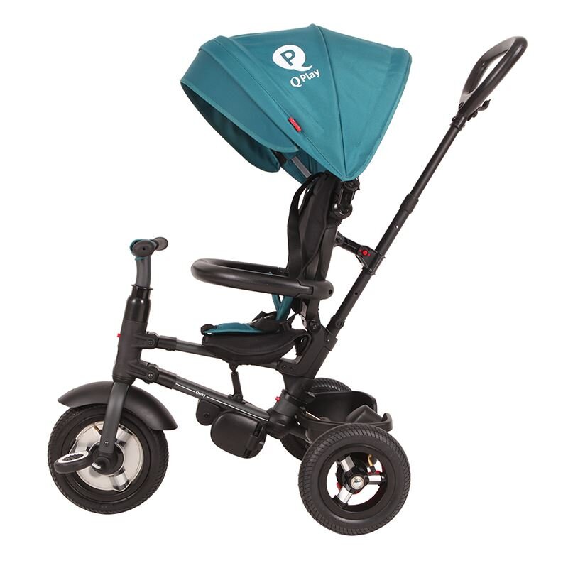 QPlay Tricicleta pentru copii Rito Rubber Albastru Deschis cu roti din cauciuc pliabila maner telescopic sistem roata libera si greutate maxim suportata 25 kg