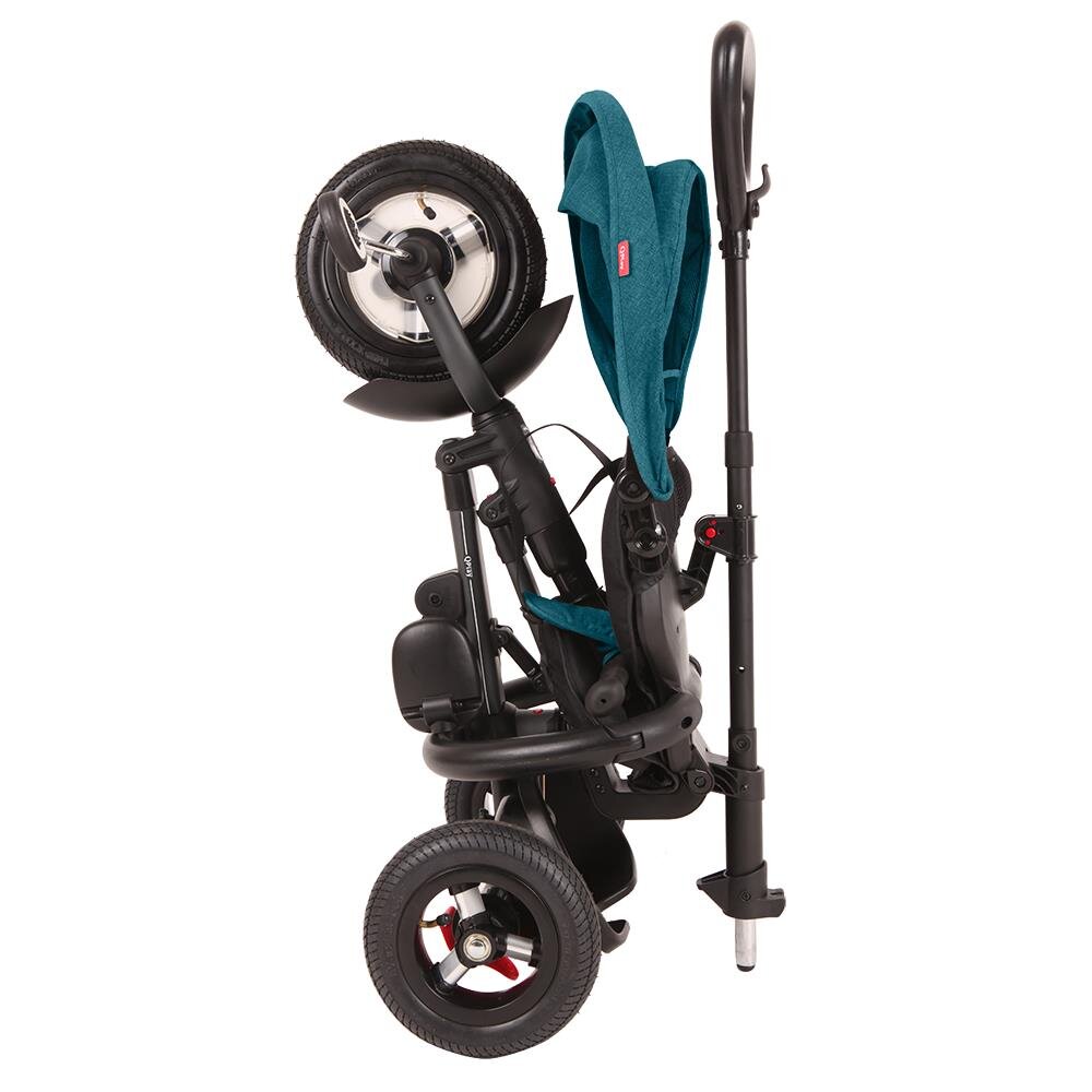QPlay Tricicleta pentru copii Rito Rubber Albastru Deschis cu roti din cauciuc pliabila maner telescopic sistem roata libera si greutate maxim suportata 25 kg