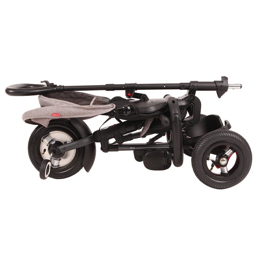 QPlay Tricicleta pentru copii Rito Rubber Gri cu roti din cauciuc pliabila maner telescopic sistem roata libera si greutate maxim suportata 25 kg