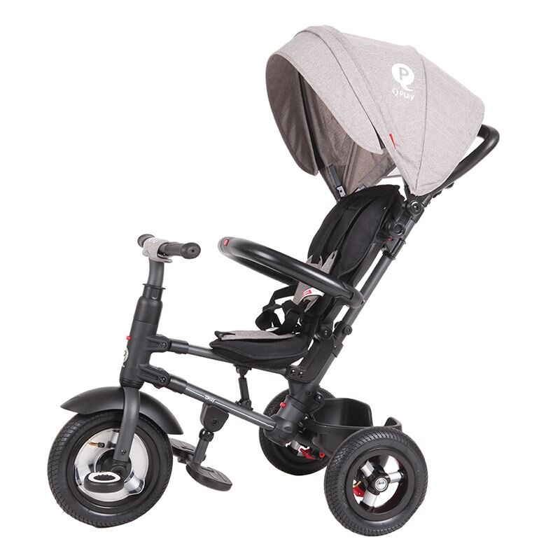QPlay Tricicleta pentru copii Rito Rubber Gri cu roti din cauciuc pliabila maner telescopic sistem roata libera si greutate maxim suportata 25 kg