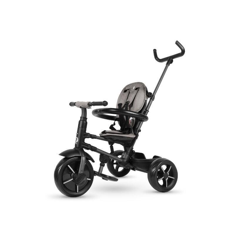 QPlay Tricicleta pentru copii Rito Star Gri pliabila cu maner cu control al directiei spatar matlasat ajustabil in 2 pozitii de la 10 luni roti din spuma Eva frana dubla si copertina XXL cu protectie UV50