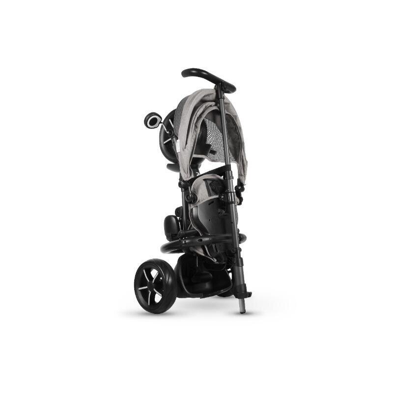 QPlay Tricicleta pentru copii Rito Star Negru pliabila cu maner cu control al directiei spatar matlasat ajustabil in 2 pozitii de la 10 luni roti din spuma Eva frana dubla si copertina XXL cu protectie UV50