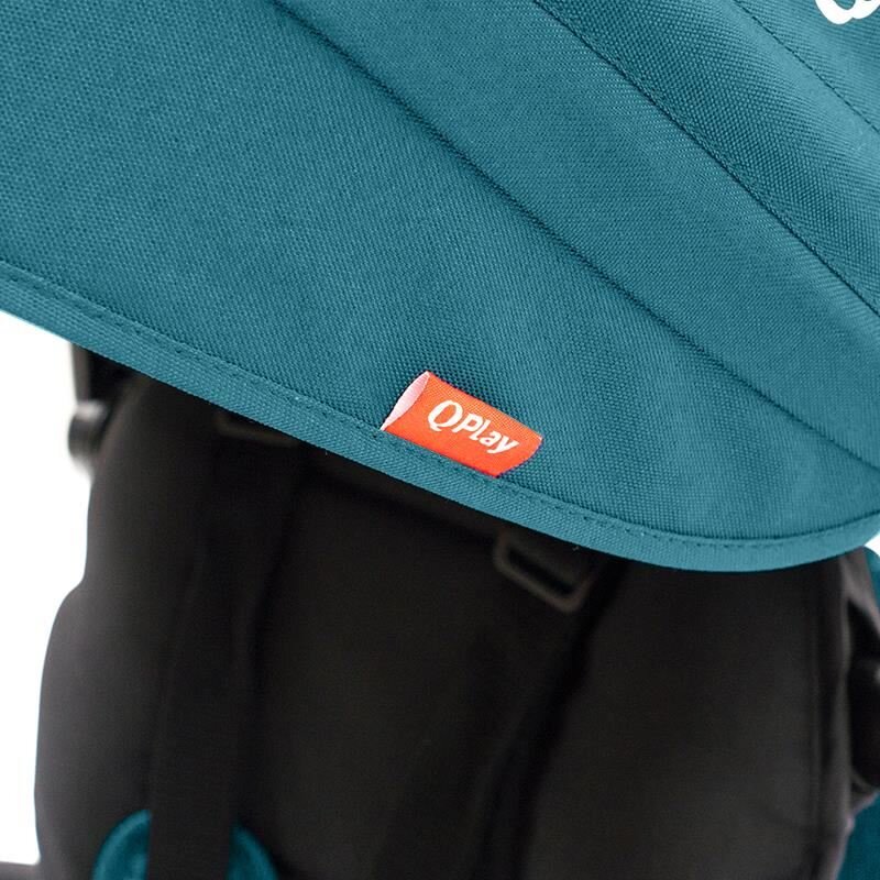QPlay Tricicleta pentru copii Rito+ Turcoaz pliabila pentru copii cu spatar reglabil cu pozitie de somn 2 tipuri de suporti pentru picioarecopertina cu protectie UV si roti din cauciuc Eva