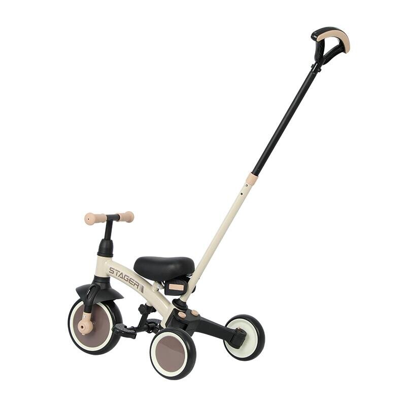 QPlay Tricicleta pentru copii Stager Maro evolutiva pliabila scaun reglabil roti Eva suport pentru picioare maner parental reglabil
