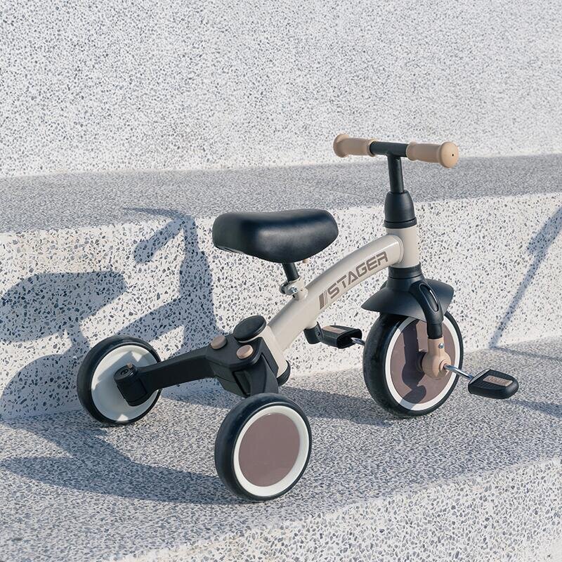 QPlay Tricicleta pentru copii Stager Maro evolutiva pliabila scaun reglabil roti Eva suport pentru picioare maner parental reglabil
