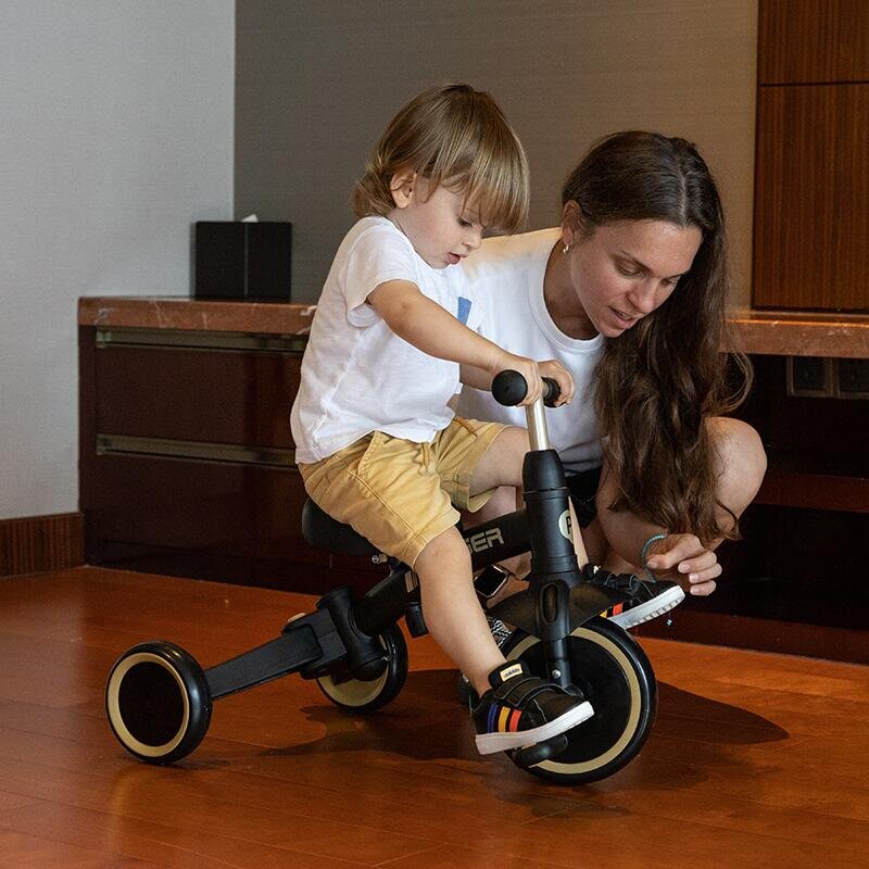 QPlay Tricicleta pentru copii Stager Platinum evolutiva pliabila scaun reglabil roti Eva suport pentru picioare maner parental reglabil