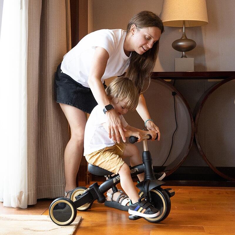 QPlay Tricicleta pentru copii Stager Platinum evolutiva pliabila scaun reglabil roti Eva suport pentru picioare maner parental reglabil