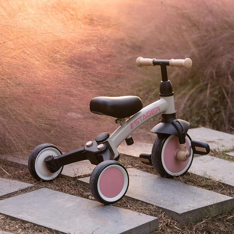 QPlay Tricicleta pentru copii Stager Roz evolutiva pliabila scaun reglabil roti Eva suport pentru picioare maner parental reglabil