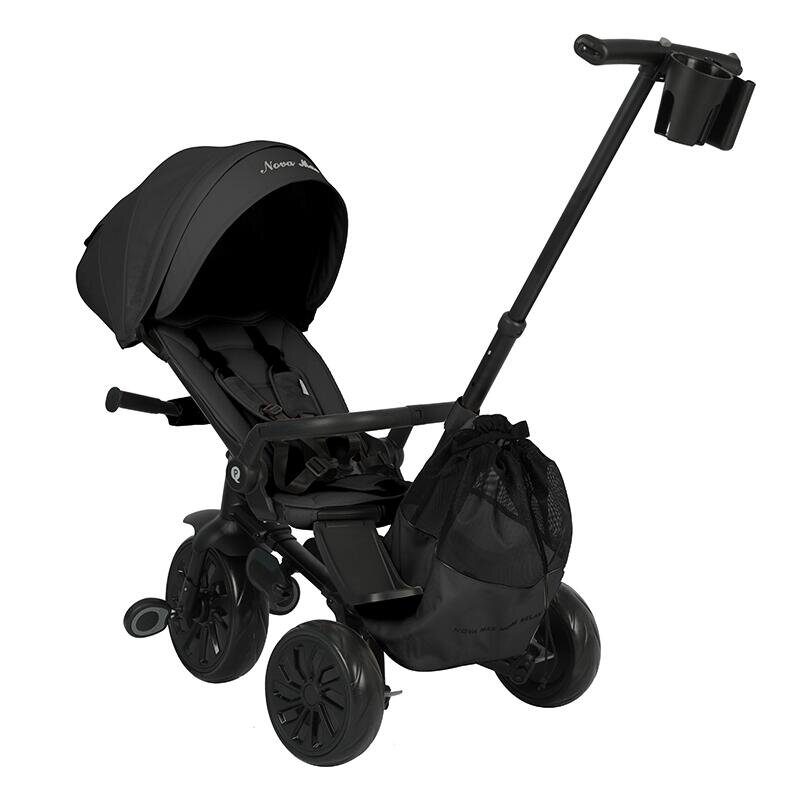 QPlay Tricicleta ultrapliabila Nova Max Negru maner telescopic spatar rotativ si reglabil cadru din aluminiu roti Eva accesorii incluse