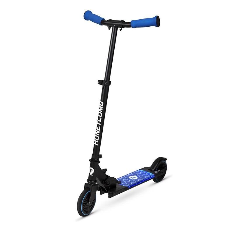 QPlay Trotineta Honeycomb Albastru cu lumini LED pliabila ghidon reglabil greutate suportata 50 kg varsta 5 ani+