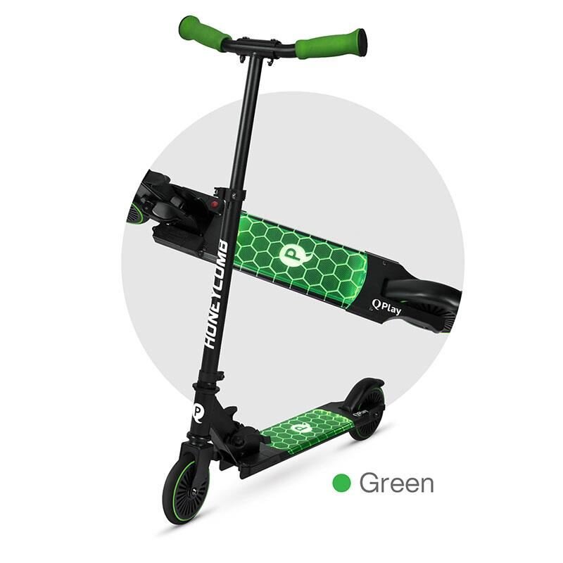 QPlay Trotineta Honeycomb Verde cu lumini LED pliabila ghidon reglabil greutate suportata 50 kg varsta 5 ani+