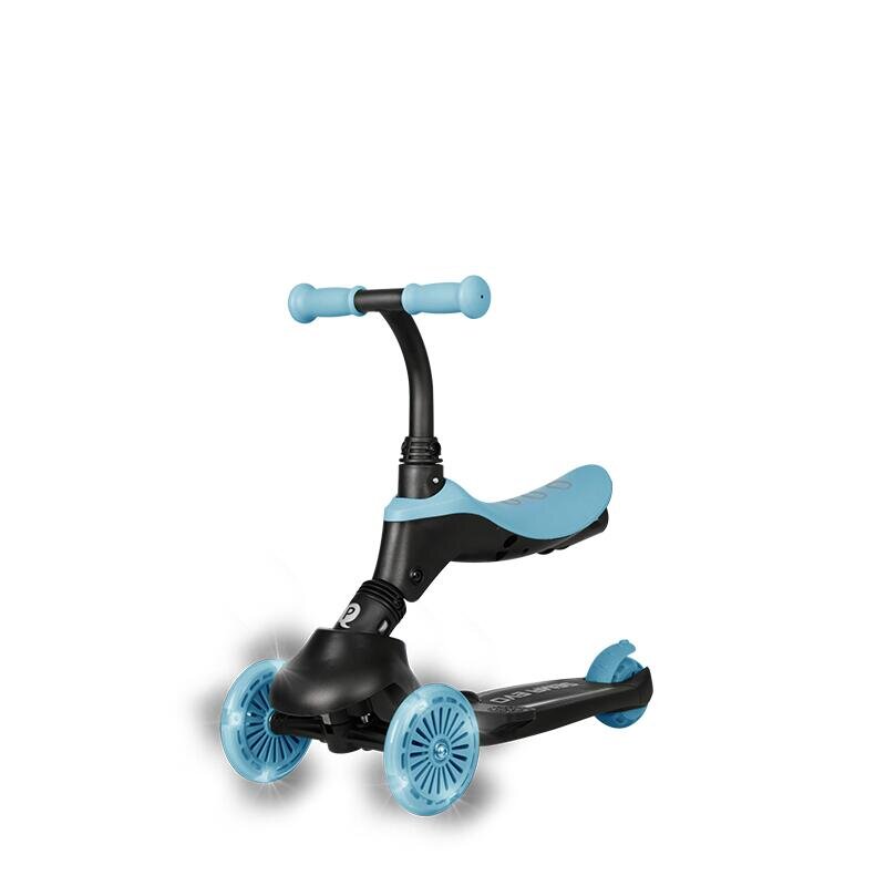 QPlay Trotineta pentru copii Sema EVO Albastru 6 in 1 multifunctionala cu scaunel maner telescopic parental inaltime ajustabila cadru din aluminiu greutate admisa 50 kg