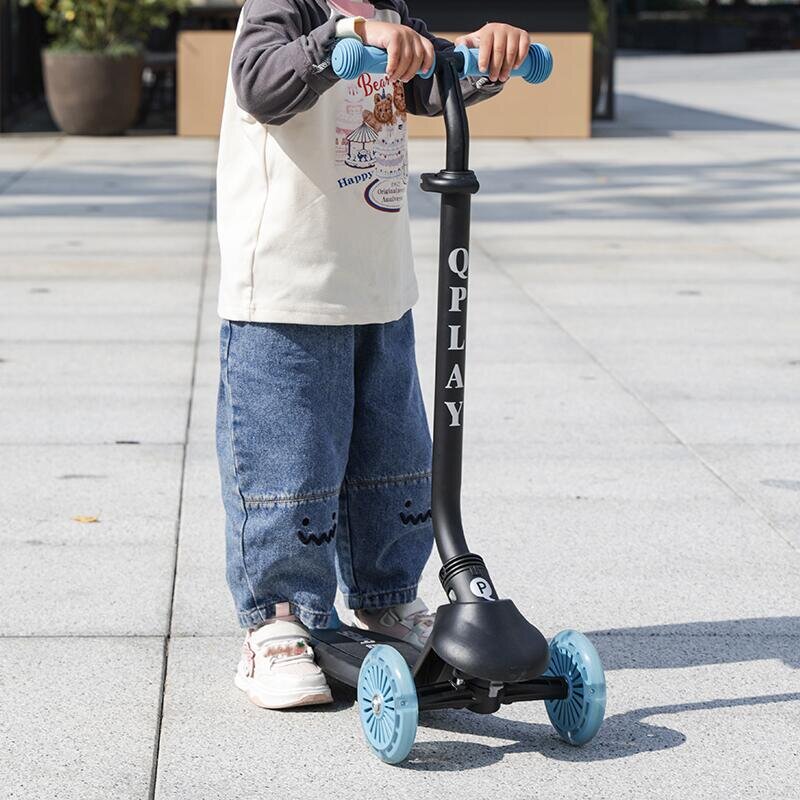 QPlay Trotineta pentru copii Sema EVO Albastru 6 in 1 multifunctionala cu scaunel maner telescopic parental inaltime ajustabila cadru din aluminiu greutate admisa 50 kg