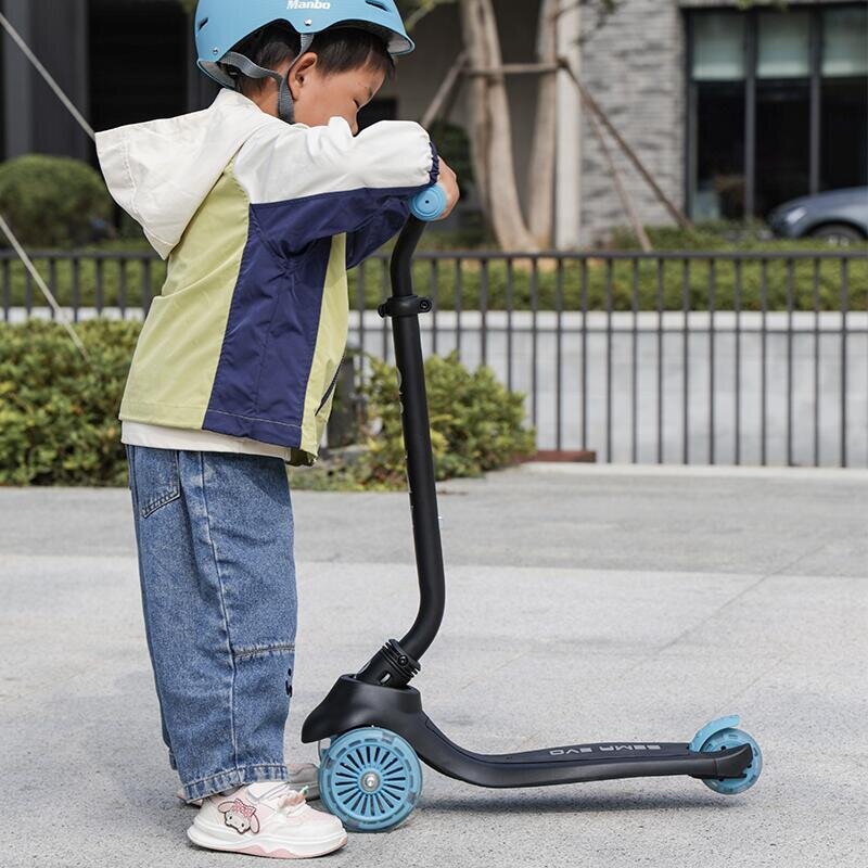 QPlay Trotineta pentru copii Sema EVO Albastru 6 in 1 multifunctionala cu scaunel maner telescopic parental inaltime ajustabila cadru din aluminiu greutate admisa 50 kg