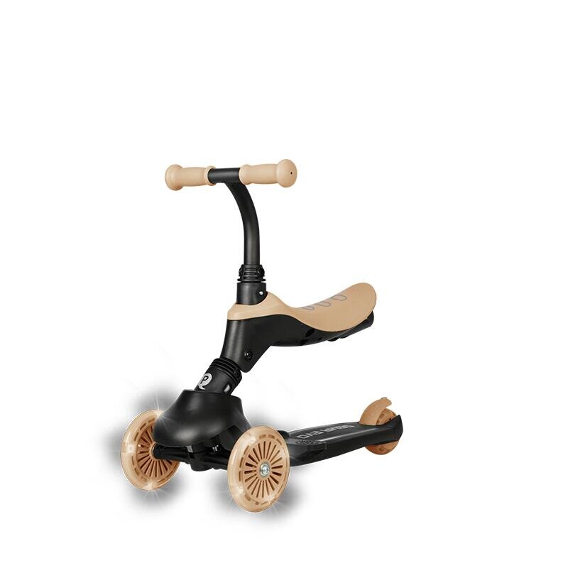 QPlay Trotineta pentru copii Sema EVO Bej 6 in 1 multifunctionala cu scaunel maner telescopic parental inaltime ajustabila cadru din aluminiu greutate admisa 50 kg