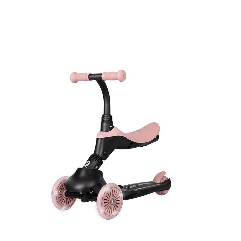 QPlay Trotineta pentru copii Sema EVO Roz 6 in 1 multifunctionala cu scaunel maner telescopic parental inaltime ajustabila cadru din aluminiu greutate admisa 50 kg