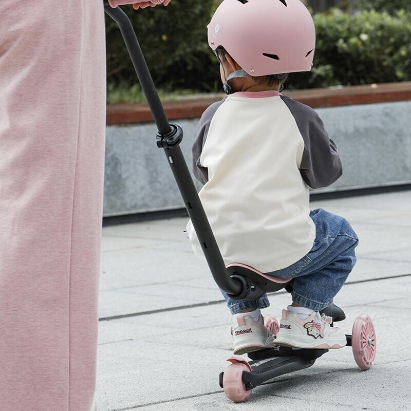 QPlay Trotineta pentru copii Sema EVO Roz 6 in 1 multifunctionala cu scaunel maner telescopic parental inaltime ajustabila cadru din aluminiu greutate admisa 50 kg