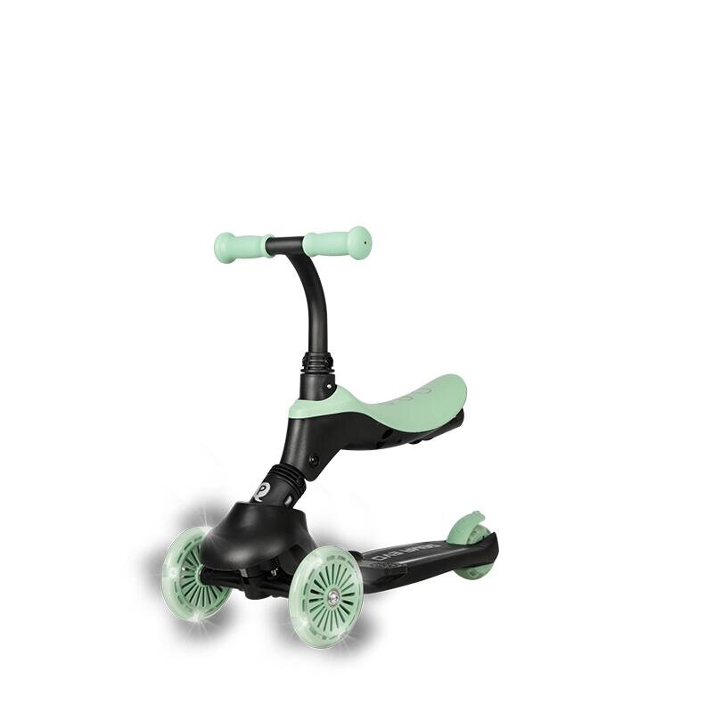 QPlay Trotineta pentru copii Sema EVO Verde 6 in 1 multifunctionala cu scaunel maner telescopic parental inaltime ajustabila cadru din aluminiu greutate admisa 50 kg