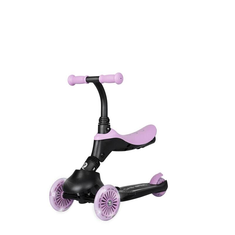 QPlay Trotineta pentru copii Sema EVO Violet 6 in 1 multifunctionala cu scaunel maner telescopic parental inaltime ajustabila cadru din aluminiu greutate admisa 50 kg