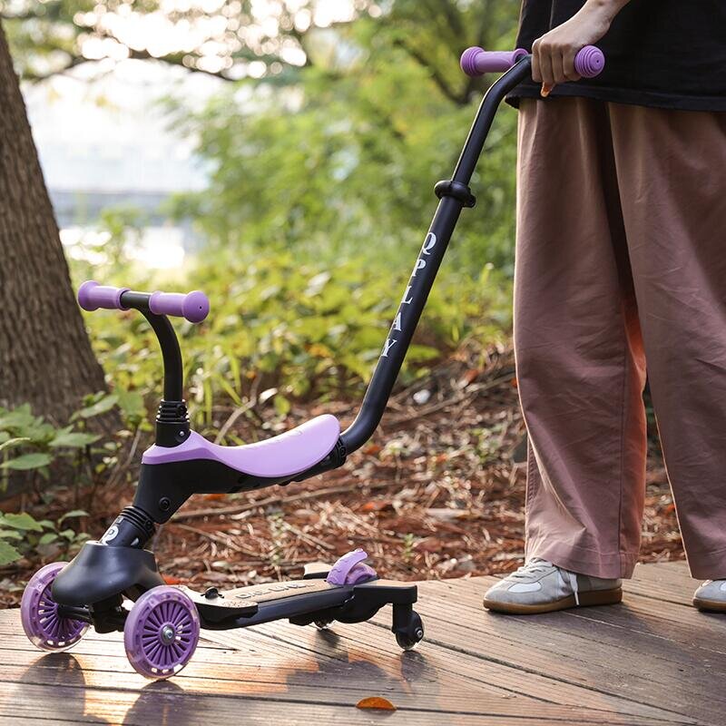QPlay Trotineta pentru copii Sema EVO Violet 6 in 1 multifunctionala cu scaunel maner telescopic parental inaltime ajustabila cadru din aluminiu greutate admisa 50 kg
