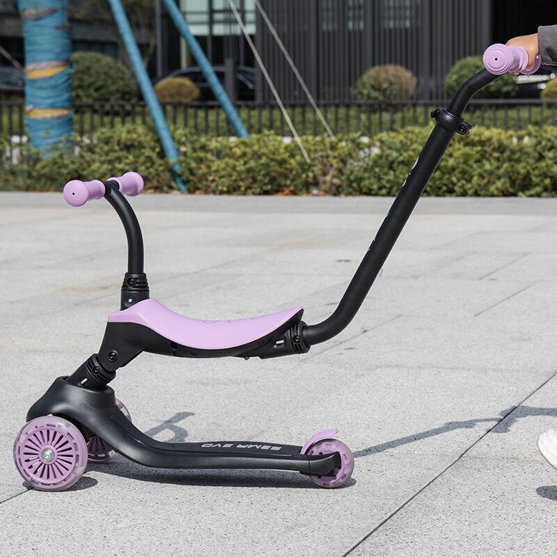 QPlay Trotineta pentru copii Sema EVO Violet 6 in 1 multifunctionala cu scaunel maner telescopic parental inaltime ajustabila cadru din aluminiu greutate admisa 50 kg