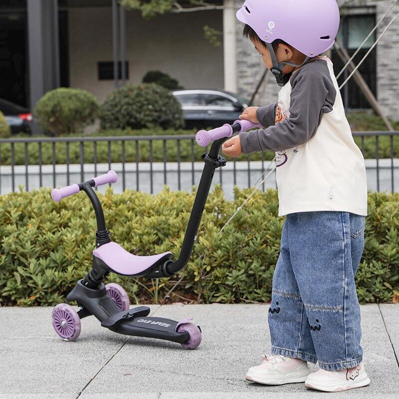QPlay Trotineta pentru copii Sema EVO Violet 6 in 1 multifunctionala cu scaunel maner telescopic parental inaltime ajustabila cadru din aluminiu greutate admisa 50 kg