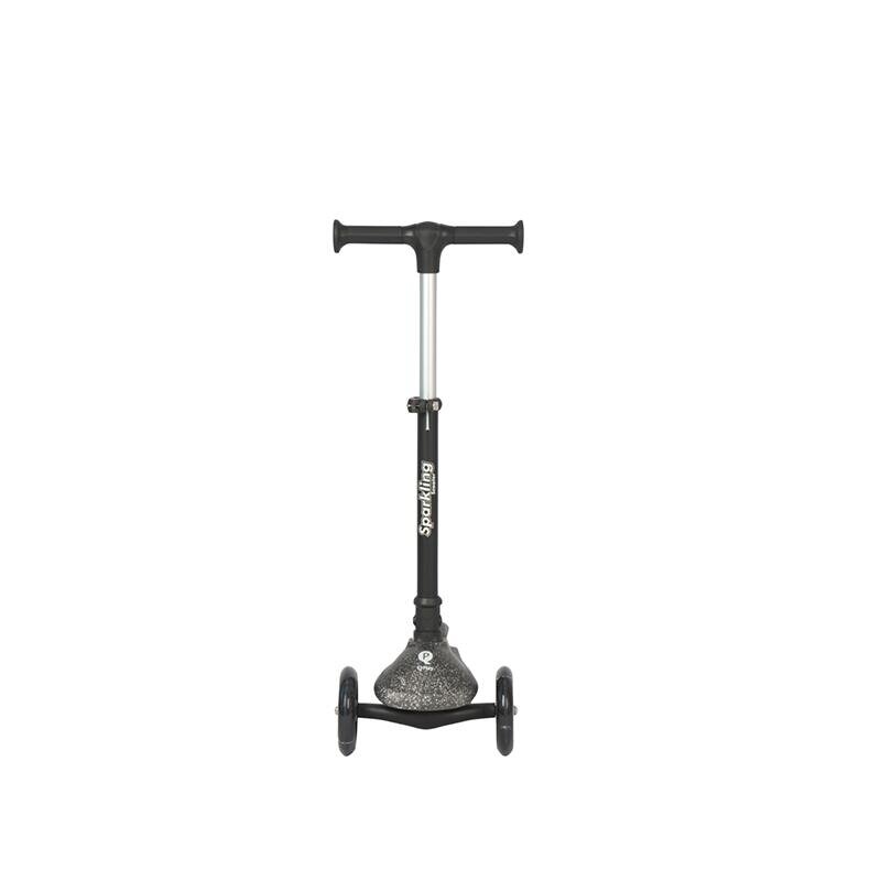 QPlay Trotineta pliabila pentru copii Sparkling Negru roti luminoase cu led platforma antiderapanta ghidon cu inaltime reglabila greutate admisa 50 kg